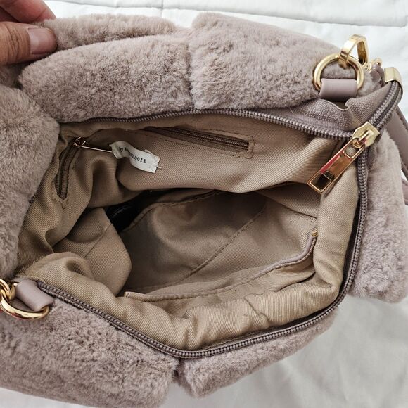 Anthropologie Fuzzy Woven Crossbody Bag Pink Faux Fur Removable Straps Clutch - Picture 5 of 11